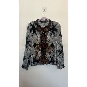 Cristina Gavioli Floral Sheer Dark Academia Button-Up Long Sleeve Blouse 42